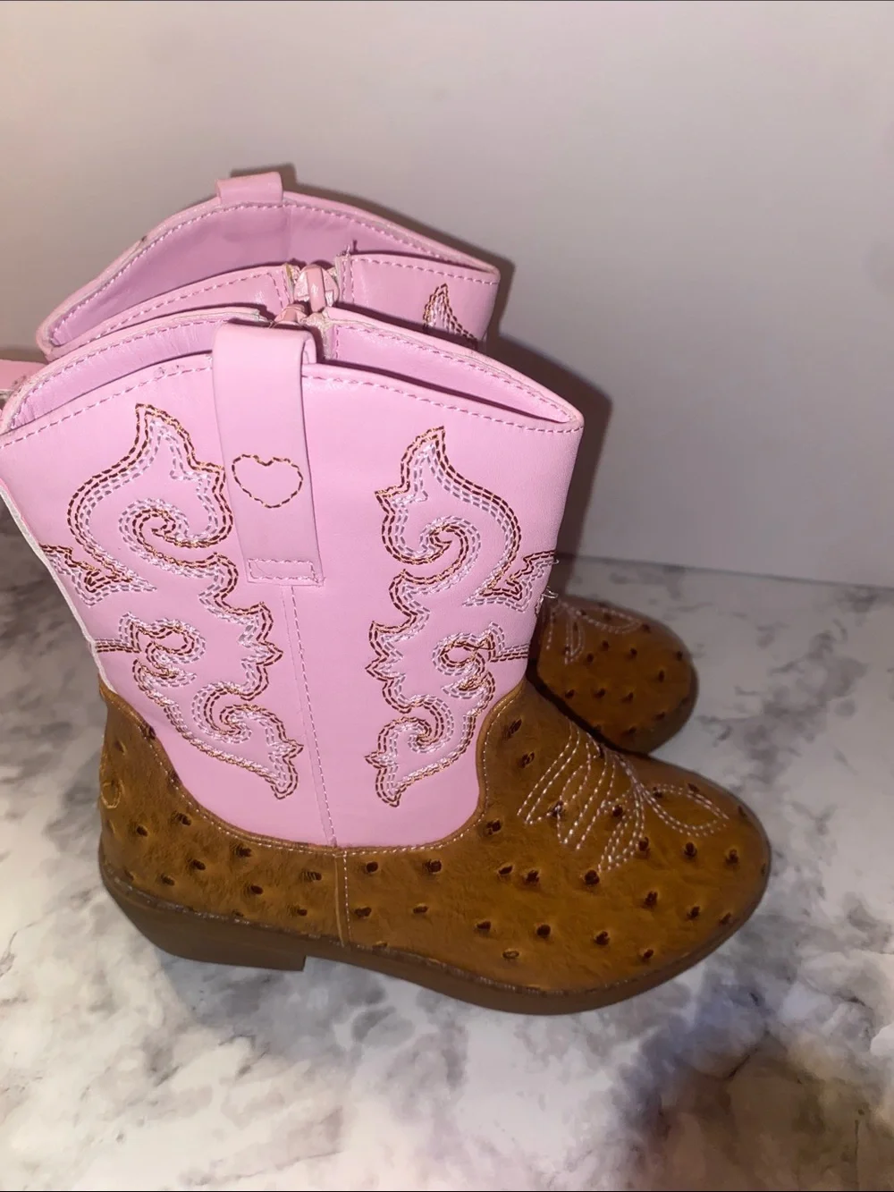 Girls  Pink and Brown Western Ankle Boots